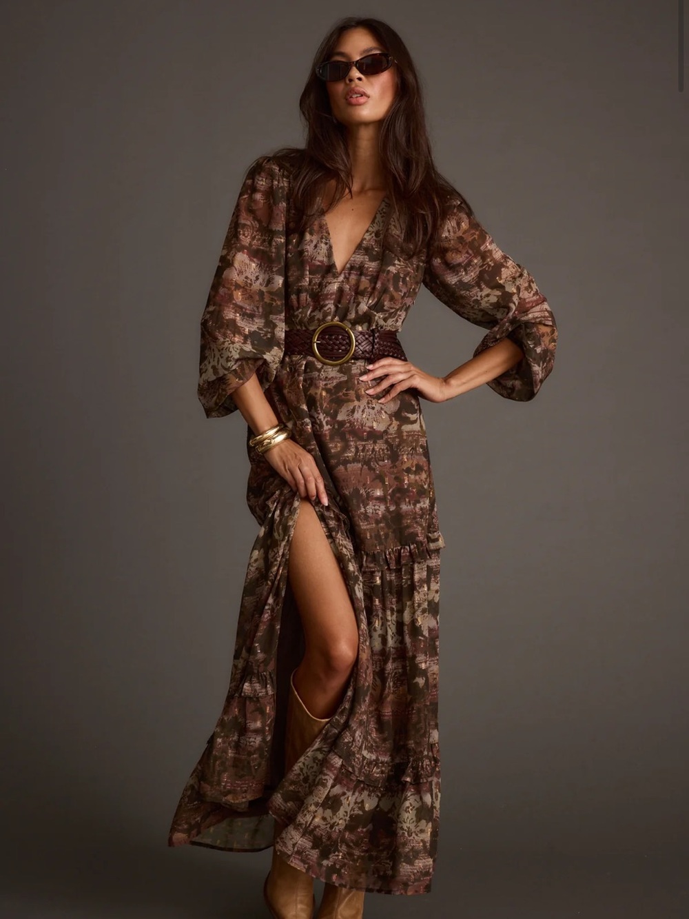 12th Tribe size M Brown Printed Boho Maxi Dress